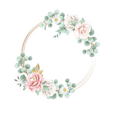 Watercolor flowers rose wreath illustration