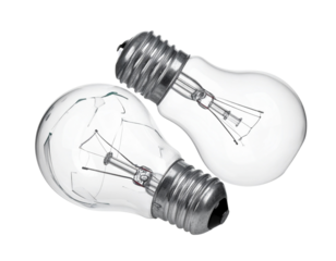  Two Broken Light Bulbs Isolated on White Background