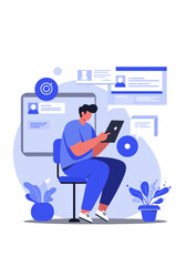 Flat Vector Man Engaging in Online Social Networking
