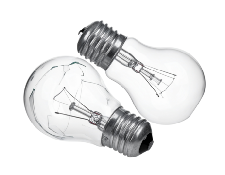  Two Broken Light Bulbs Isolated on White Background