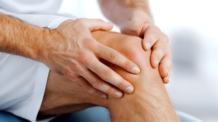 Fototapeta premium Man Holding His Painful Knee, Experiencing Joint Discomfort