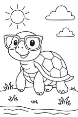 Turtle with Glasses Coloring Page for Kids