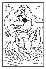 Pirate Crocodile Coloring Page for Kids