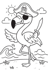 Pirate Flamingo Coloring Page for Kids