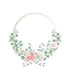 Watercolor flowers rose wreath illustration