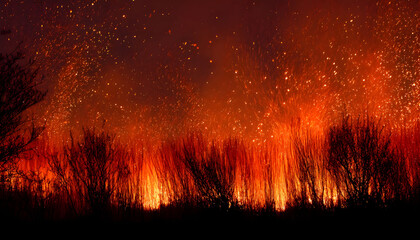 Against the backdrop of blazing orange flames