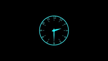 Minimalist blue clock face with neon glow on black background - Powered by Adobe