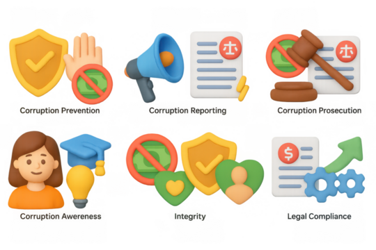 Anti-corruption measures: prevention, reporting, prosecution, awareness, integrity, compliance