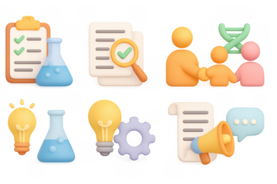 Colorful 3d icons of education, communication, and science elements - Powered by Adobe