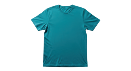 Blue turquoise t-shirt flat lay for mockup template isolated PNG with Transparent Background