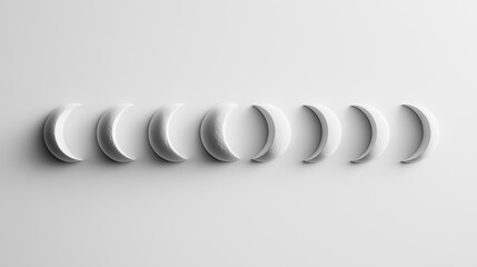 Abstract moon phases aligned horizontally, clean white background.