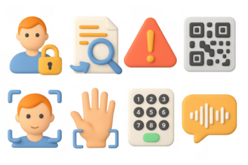 3d security and communication icons set with qr code and alert symbols