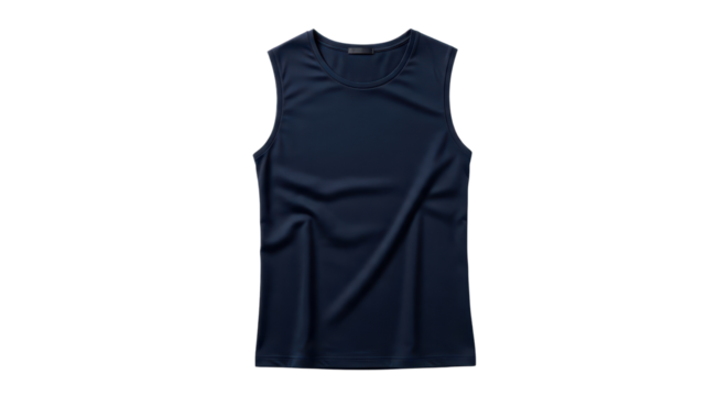 Blue sleeveless sports shirt for fitness or casual wear isolated PNG with Transparent Background
