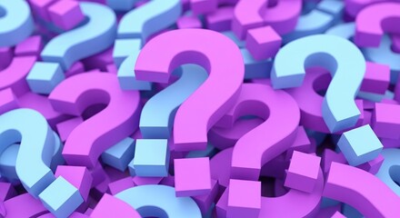 Colorful 3d question marks in clustered pattern for inquiry concept