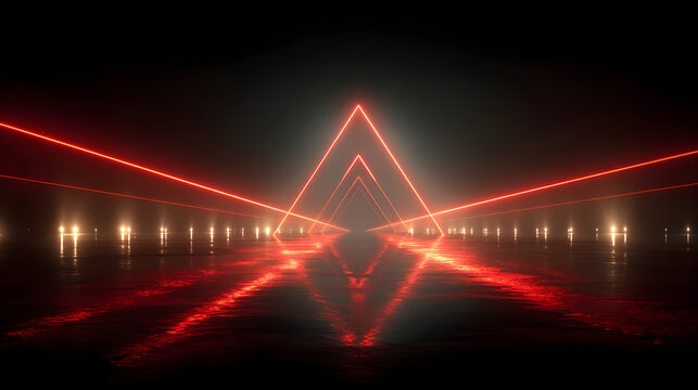 Red neon laser lights glowing vibrantly against a sleek black background, creating a striking visual contrast.
