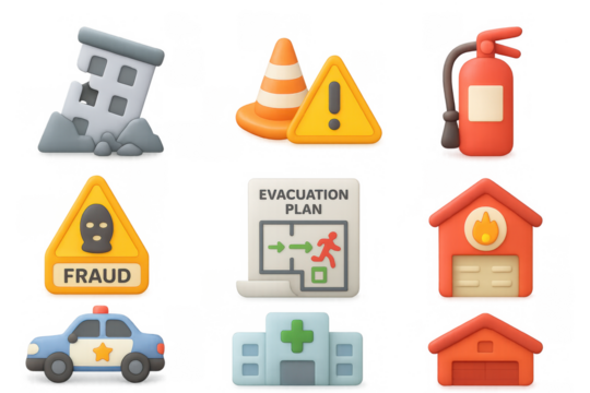 3d emergency and safety icons: dynamic symbols for alertness and preparedness