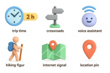 Colorful 3d icons of navigation and technology elements