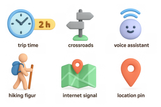 Colorful 3d icons of navigation and technology elements