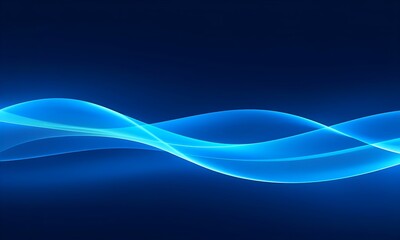 3D abstract background with glowing blue neon wave lines, smooth curves, and dark gradient backdrop, futuristic energy effect.
