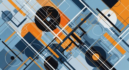 Abstract Geometric Shapes and Lines Arrangement Pattern