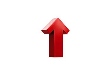 3d red arrow pointing up, isolated on a transparent background, png file.v.png