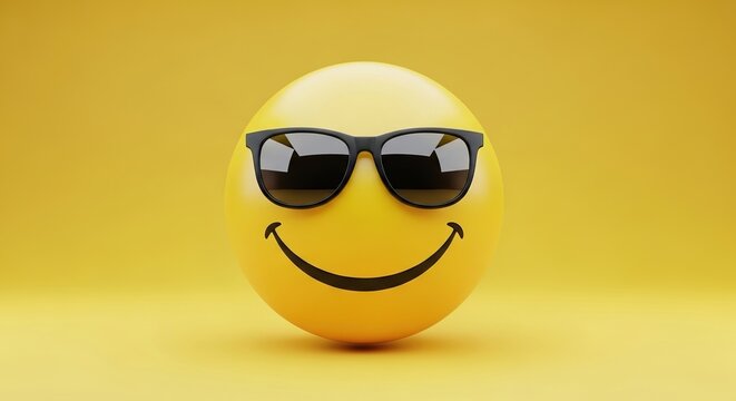 Yellow smiley face wearing black sunglasses on bright background