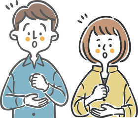 納得理解する夫婦　上半身　ベクター
