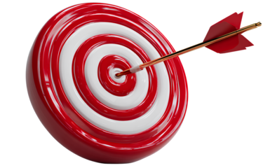  3d red target with an arrow hitting the bullseye on a transparent background, png file.v.png