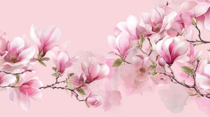 Fototapeta premium Delicate pink magnolia blossoms on a soft pink background