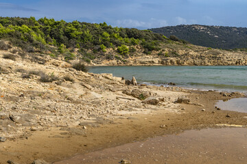 Wild sandy beach Podsilo on the island of Rab, empty beach without people, Rab, Croatia
