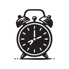 Vintage Alarm Clock Illustration Classic Timepiece Depiction Retro Style Black and White Design Traditional Clock with Bells Nostalgic Time Telling
