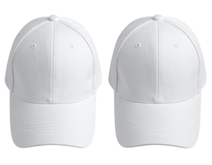 White baseball cap, front and back view with transparent background. PNG file with white ha 