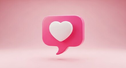 Pink speech bubble with white heart icon for love and chat