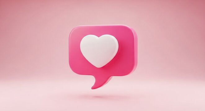 Pink speech bubble with white heart icon for love and chat
