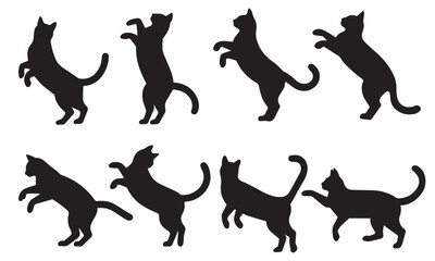 Set of cat silhouettes, black cats in different poses collection isolated