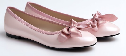 Charming Pastel Pink Ballet Flats with Delicate Bows Embellishment