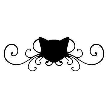 Logo con silueta de cabeza de gato negro con filigrana caligr&aacute;fica. Silueta con florituras para tarjetas y felicitaciones de Halloween