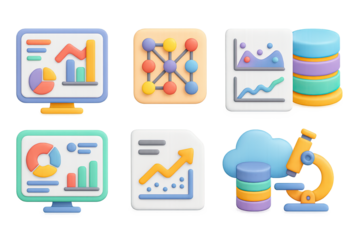Colorful 3d infographics and data analysis icons for technology and business…