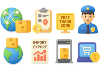 Logistics and trade 3d icons featuring global shipping and e-commerce themes
