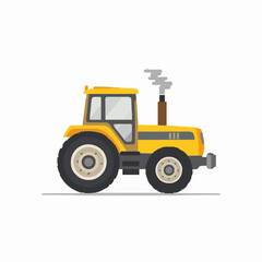 Naklejka premium Yellow Industrial Tractor with Cabin and Smoke Exhaust - Side View Vector