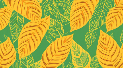 Tropical leaf Wallpaper, Luxury nature leaves pattern design, Golden banana leaf line arts, Hand drawn outline design for fabric , print, cover, banner and invitation, Vector illustration.