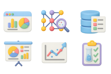 3d business analytics trends with colorful graphs and data charts