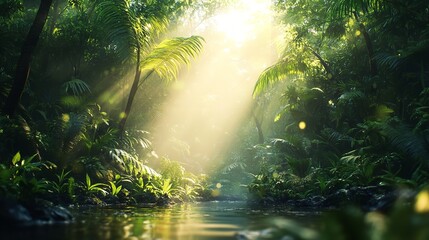 Sunlight Illuminating Lush Rainforest