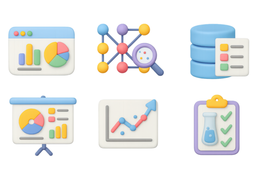 3d business analytics trends with colorful graphs and data charts