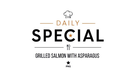 Daily special grilled salmon with asparagus menu isolated PNG with Transparent Background