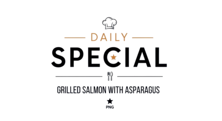 Daily special grilled salmon with asparagus menu isolated PNG with Transparent Background
