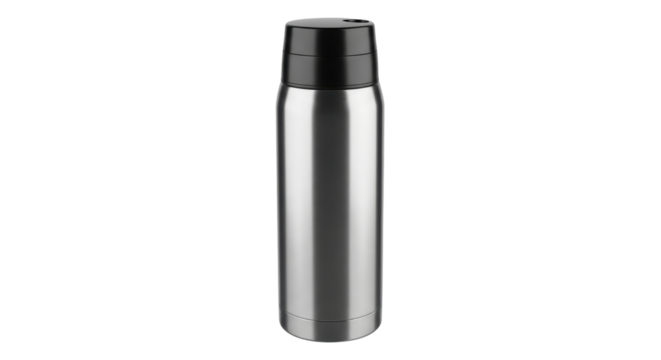 Stainless steel thermos flask for hot drinks isolated PNG with Transparent Background - Powered by Adobe