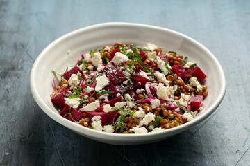 Beetroot Feta Cheese Lentil Salad. Healthy Food