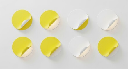 Assorted yellow and white halfcircle objects isolated on white background