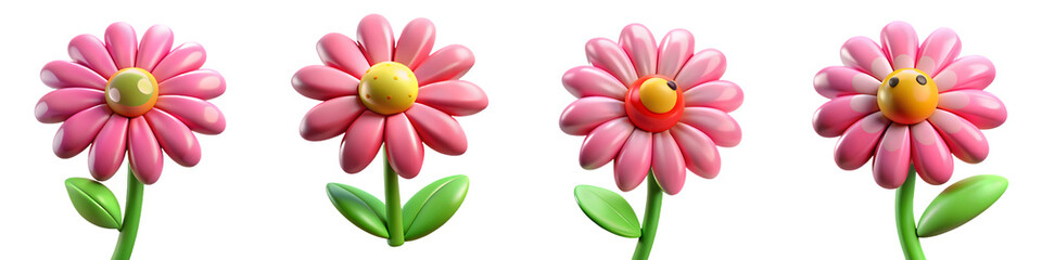 Obraz premium Four pink daisy icons isolated on transparent background